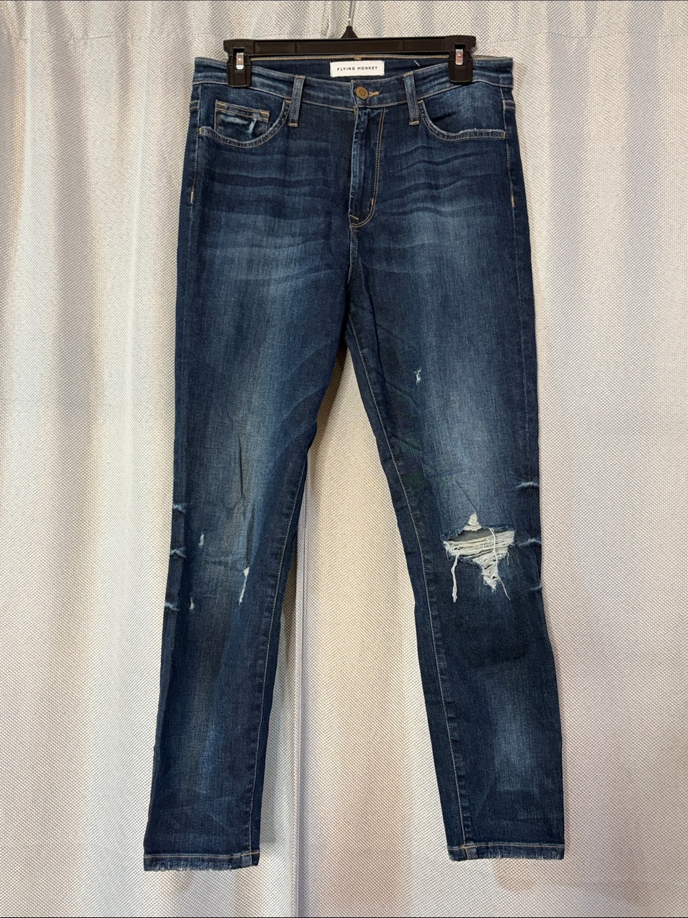 Flying Monkey Women's Dark Blue Distressed Skinny Jeans